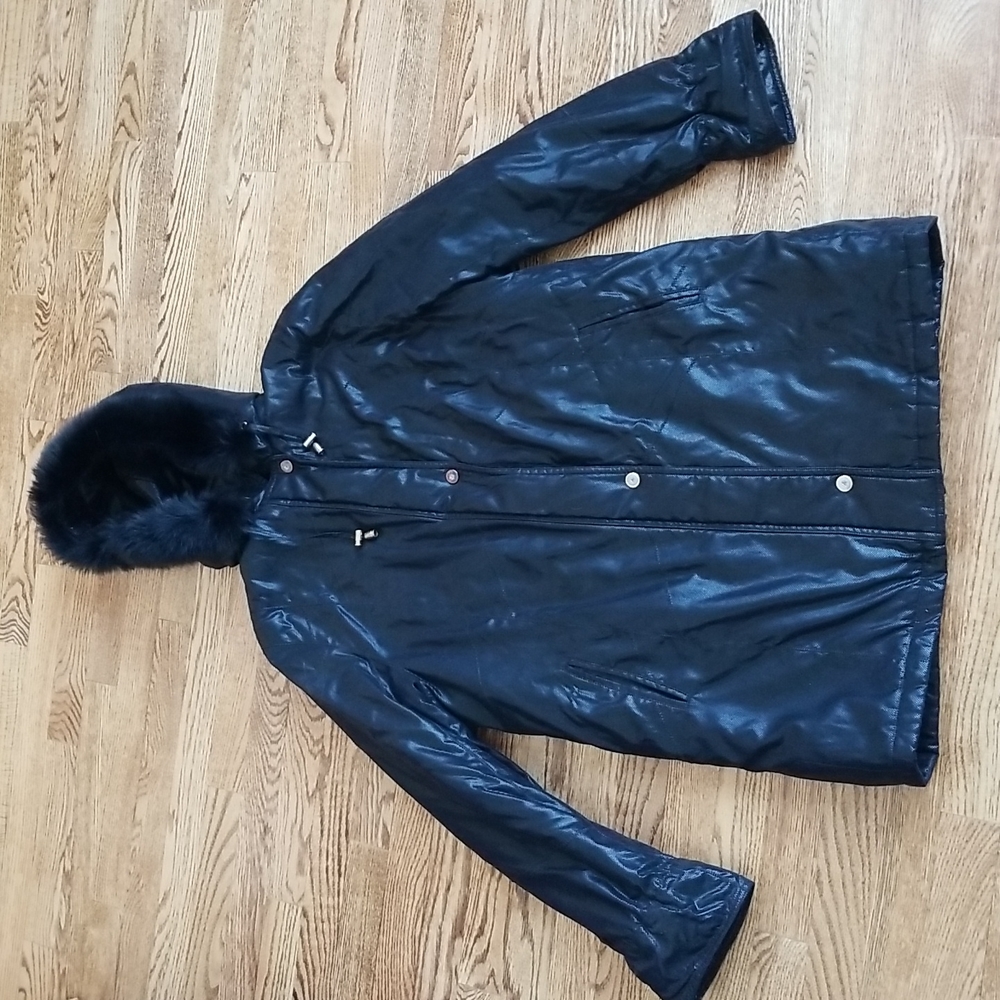 (7/8) Gallery by Fen-nelli Black Faux Fur Rim Hood Parka Winter Jacket